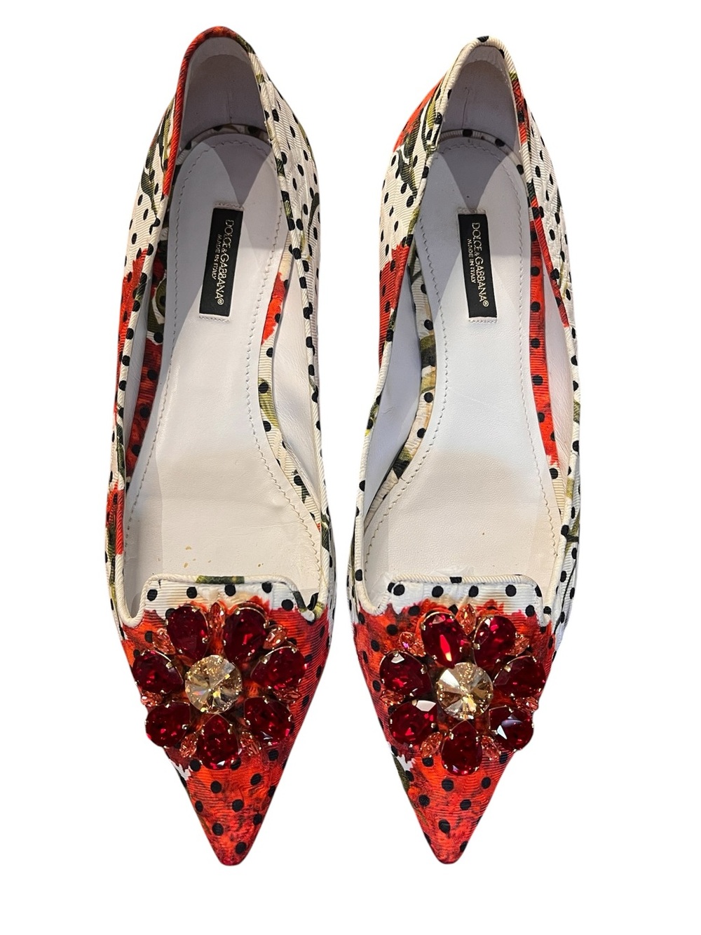 Dolce & Gabbana crystal jewelled floral pointed flats Sz 38 excellent condition